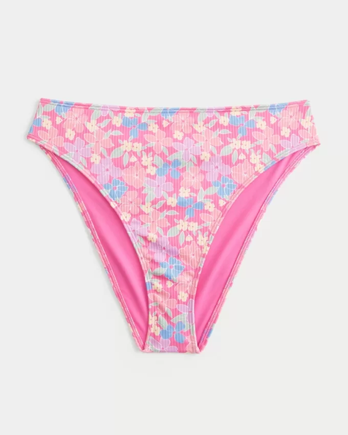 Curvy High-Leg High-Waist Ribbed Cheeky Bikini Bottom,Curvy High-Leg High-Waist Ribbed Cheeky Bikini Bottom