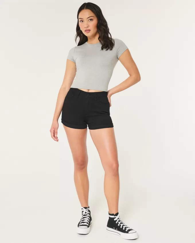 Curvy High-Rise Black Denim Shorts 3″,Curvy High-Rise Black Denim Shorts 3″