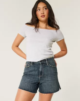 Curvy High-Rise Dark Wash Relaxed Denim Shorts 5″,Curvy High-Rise Dark Wash Relaxed Denim Shorts 5″