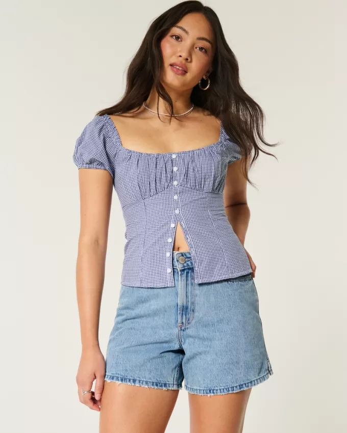 Curvy High-Rise Medium Wash Relaxed Denim Shorts 5″,Curvy High-Rise Medium Wash Relaxed Denim Shorts 5″