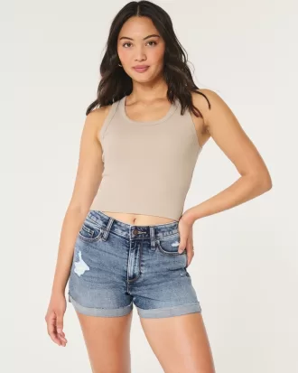 Curvy High-Rise Ripped Dark Wash Denim Shorts 3″,Curvy High-Rise Ripped Dark Wash Denim Shorts 3″