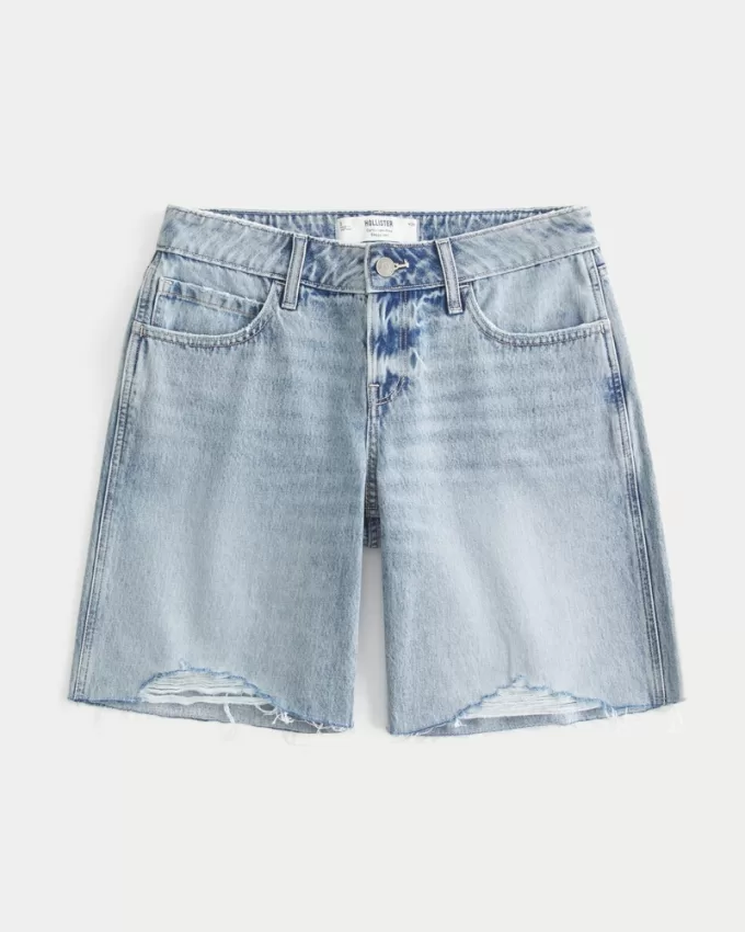 Curvy Low-Rise Light Wash Distressed Baggy Jort,Curvy Low-Rise Light Wash Distressed Baggy Jort