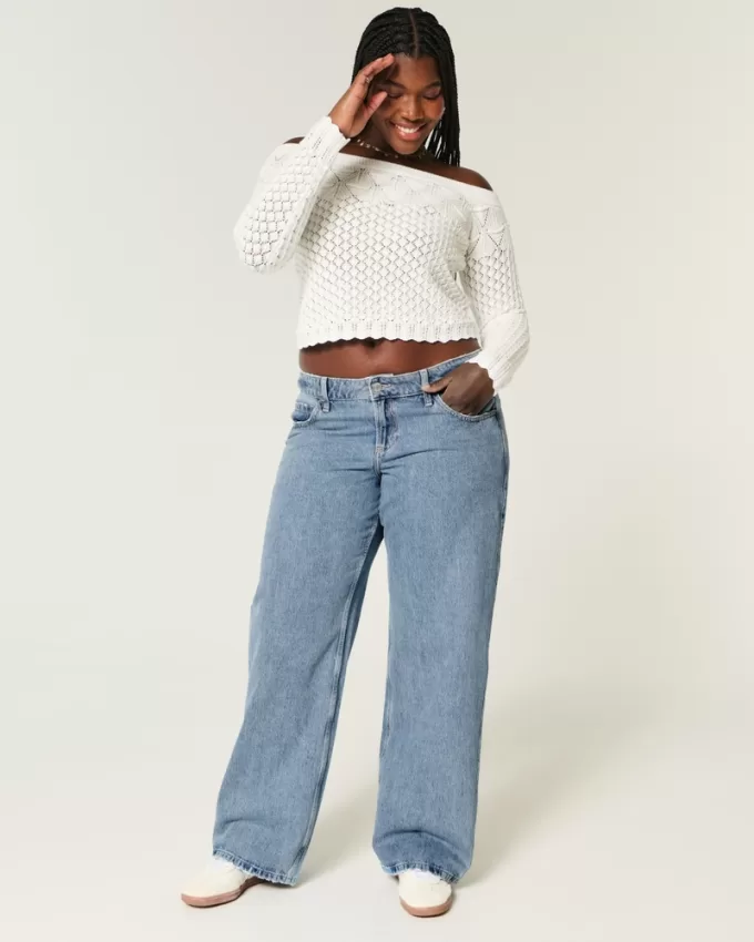 Curvy Low-Rise Medium Wash Baggy Jeans,Curvy Low-Rise Medium Wash Baggy Jeans