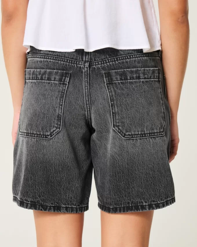 Curvy Low-Rise Washed Black Baggy Jort,Curvy Low-Rise Washed Black Baggy Jort