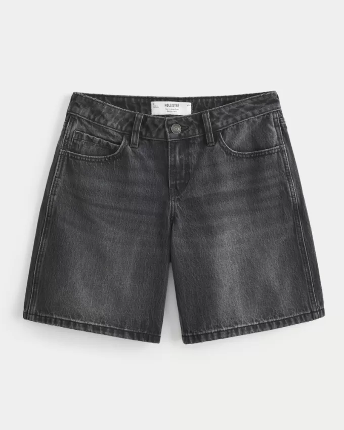 Curvy Low-Rise Washed Black Baggy Jort,Curvy Low-Rise Washed Black Baggy Jort