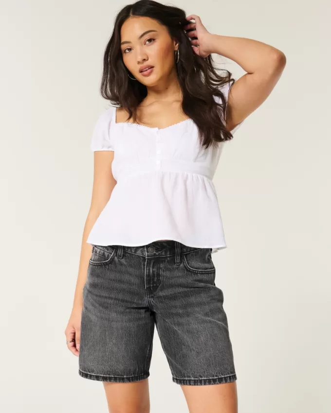 Curvy Low-Rise Washed Black Baggy Jort,Curvy Low-Rise Washed Black Baggy Jort