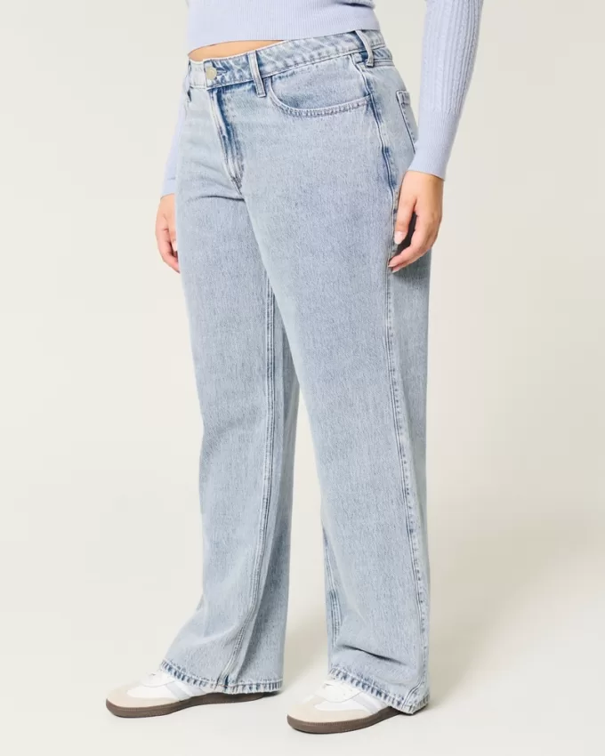 Curvy Mid-Rise Medium Wash Baggy Jeans,Curvy Mid-Rise Medium Wash Baggy Jeans