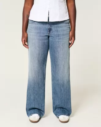 Curvy Mid-Rise Medium Wash Baggy Jeans,Curvy Mid-Rise Medium Wash Baggy Jeans