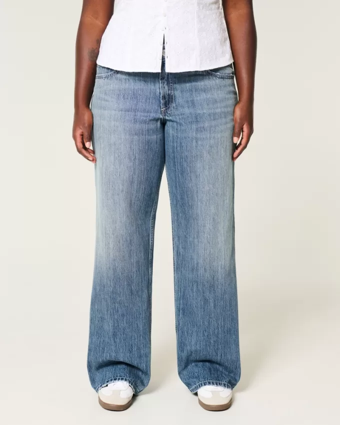 Curvy Mid-Rise Medium Wash Baggy Jeans,Curvy Mid-Rise Medium Wash Baggy Jeans