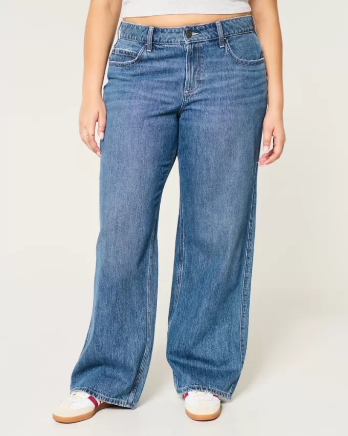 Curvy Mid-Rise Medium Wash Baggy Jeans,Curvy Mid-Rise Medium Wash Baggy Jeans