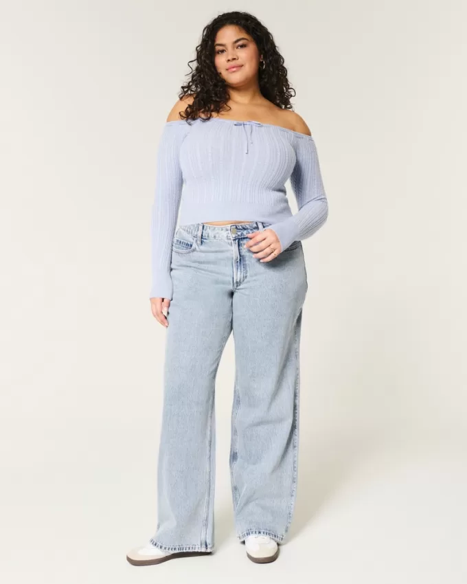 Curvy Mid-Rise Medium Wash Baggy Jeans,Curvy Mid-Rise Medium Wash Baggy Jeans