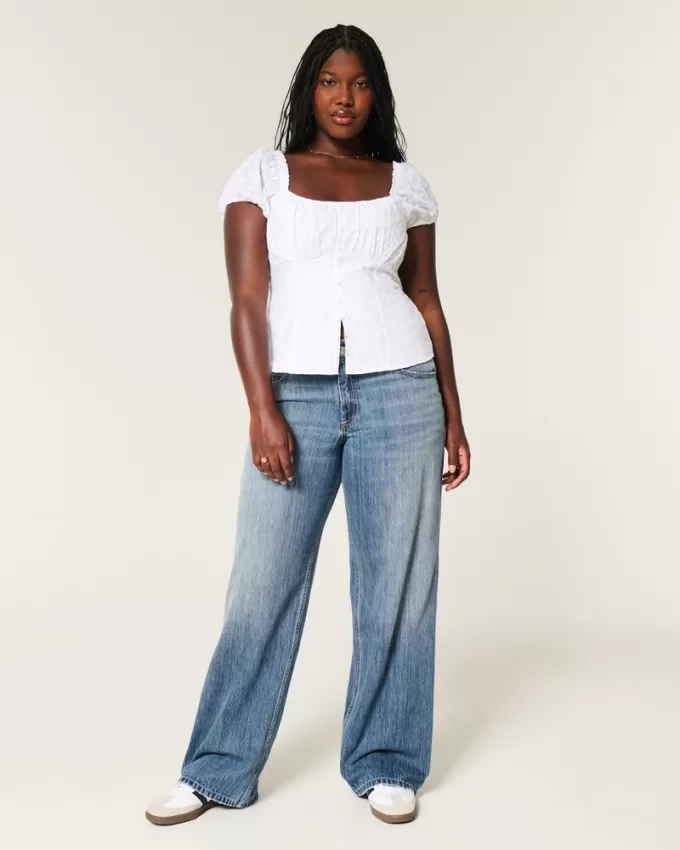 Curvy Mid-Rise Medium Wash Baggy Jeans,Curvy Mid-Rise Medium Wash Baggy Jeans