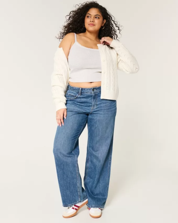 Curvy Mid-Rise Medium Wash Baggy Jeans,Curvy Mid-Rise Medium Wash Baggy Jeans