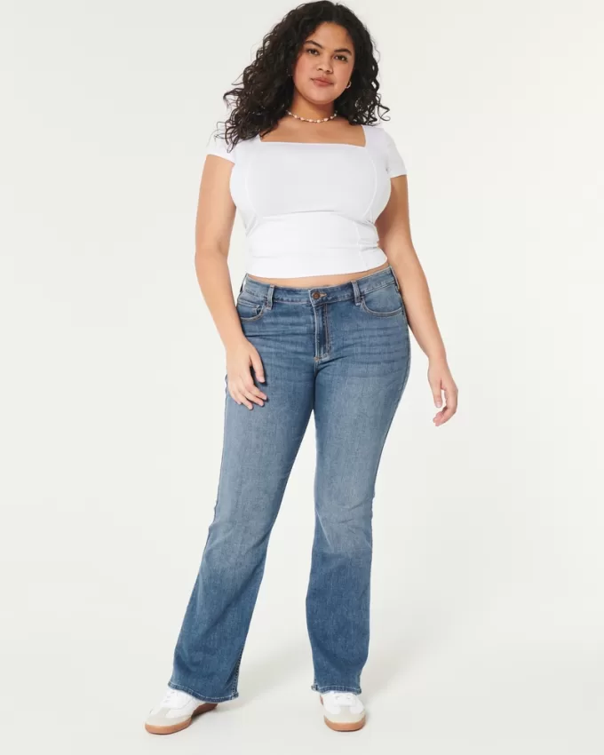 Curvy Mid-Rise Medium Wash Boot Jeans,Curvy Mid-Rise Medium Wash Boot Jeans
