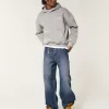 Dark Wash Logo Embroidery Super Baggy Jeans,Dark Wash Logo Embroidery Super Baggy Jeans