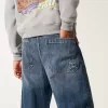 Dark Wash Logo Embroidery Super Baggy Jeans,Dark Wash Logo Embroidery Super Baggy Jeans