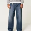 Dark Wash Logo Embroidery Super Baggy Jeans,Dark Wash Logo Embroidery Super Baggy Jeans