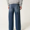 Dark Wash Logo Embroidery Super Baggy Jeans,Dark Wash Logo Embroidery Super Baggy Jeans