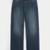 Dark Wash Logo Embroidery Super Baggy Jeans,Dark Wash Logo Embroidery Super Baggy Jeans