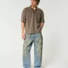 Distressed Greased Medium Wash Baggy Jeans,Distressed Greased Medium Wash Baggy Jeans