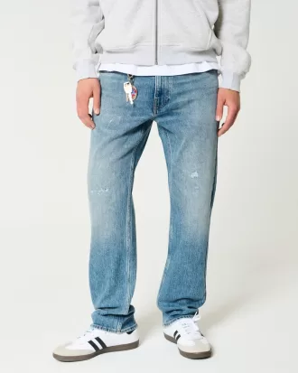 Distressed Medium Wash Straight Jeans,Distressed Medium Wash Straight Jeans