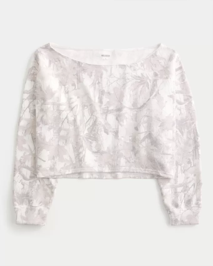 Easy Double Off-the-Shoulder Camo Pattern Sweatshirt,Easy Double Off-the-Shoulder Camo Pattern Sweatshirt