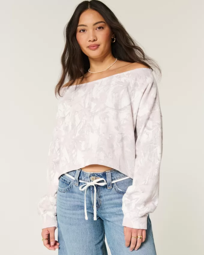 Easy Double Off-the-Shoulder Camo Pattern Sweatshirt,Easy Double Off-the-Shoulder Camo Pattern Sweatshirt