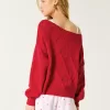 Easy Heart Pattern Off-the-Shoulder Sweater,Easy Heart Pattern Off-the-Shoulder Sweater