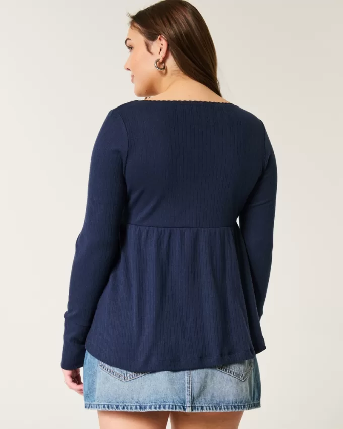 Easy Long-Sleeve Pointelle Babydoll Top,Easy Long-Sleeve Pointelle Babydoll Top Easy Long-Sleeve Pointelle Babydoll Top,Easy Long-Sleeve Pointelle Babydoll Top