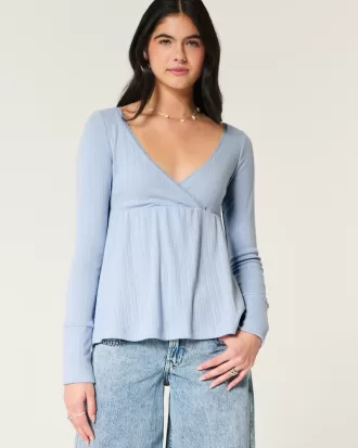 Easy Long-Sleeve Pointelle Babydoll Top,Easy Long-Sleeve Pointelle Babydoll Top