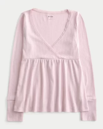 Easy Long-Sleeve Pointelle Babydoll Top,Easy Long-Sleeve Pointelle Babydoll Top