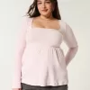 Easy Long-Sleeve Square-Neck Babydoll Top,Easy Long-Sleeve Square-Neck Babydoll Top