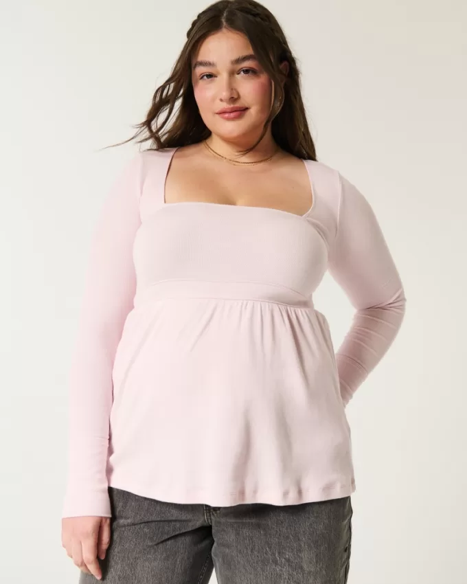 Easy Long-Sleeve Square-Neck Babydoll Top,Easy Long-Sleeve Square-Neck Babydoll Top