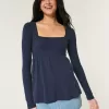 Easy Long-Sleeve Square-Neck Babydoll Top,Easy Long-Sleeve Square-Neck Babydoll Top
