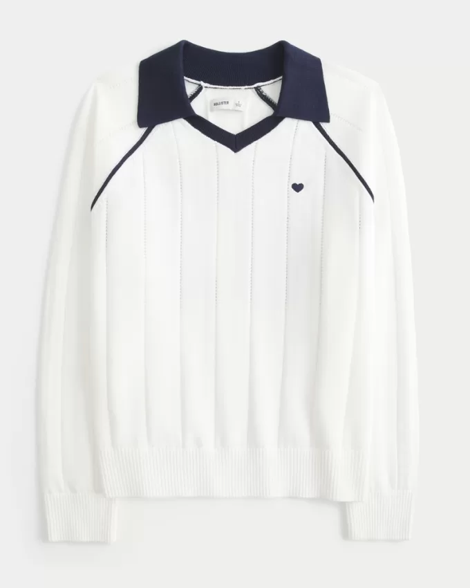 Easy Long-Sleeve Sweater Polo,Easy Long-Sleeve Sweater Polo