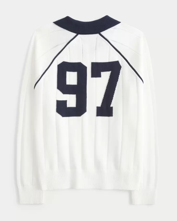 Easy Long-Sleeve Sweater Polo,Easy Long-Sleeve Sweater Polo