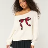 Easy Off-the-Shoulder Bow Graphic Sweater,Easy Off-the-Shoulder Bow Graphic Sweater Easy Off-the-Shoulder Bow Graphic Sweater,Easy Off-the-Shoulder Bow Graphic Sweater