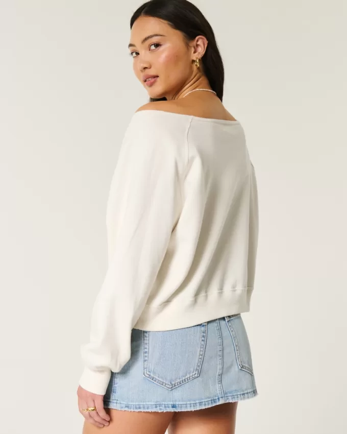 Easy Off-the-Shoulder Lemon Graphic Crew Sweatshirt,Easy Off-the-Shoulder Lemon Graphic Crew Sweatshirt