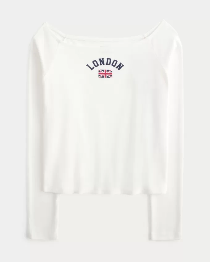 Easy Off-the-Shoulder London Graphic Tee,Easy Off-the-Shoulder London Graphic Tee
