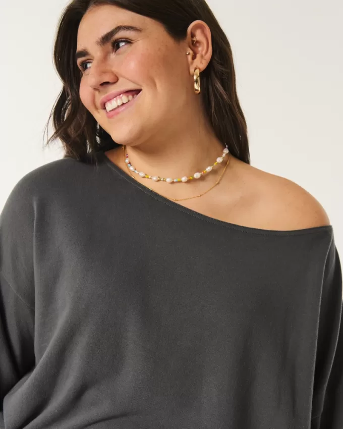 Easy Off-the-Shoulder Terry Sweatshirt,Easy Off-the-Shoulder Terry Sweatshirt