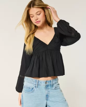 Easy Ruched Bust Babydoll Top,Easy Ruched Bust Babydoll Top