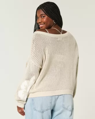 Easy Stitchy Graphic Slouchy Crew Sweater,Easy Stitchy Graphic Slouchy Crew Sweater