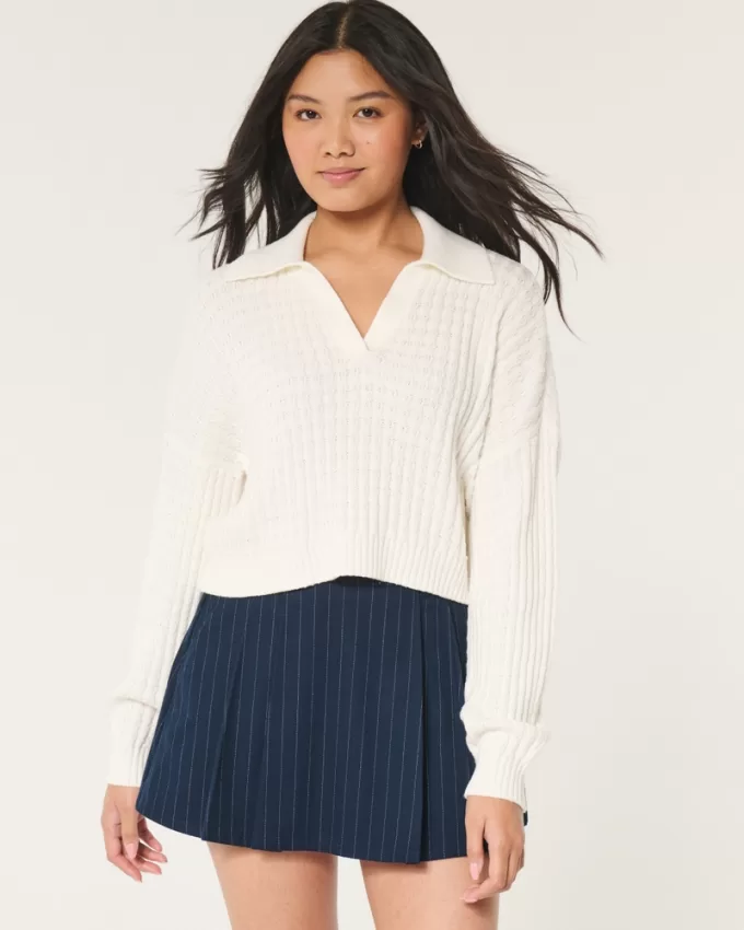 Easy Stitchy Polo Sweater,Easy Stitchy Polo Sweater