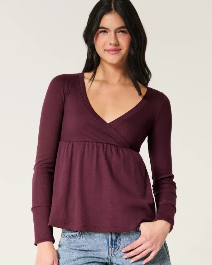 Easy Wrap-Front Babydoll Top,Easy Wrap-Front Babydoll Top Easy Wrap-Front Babydoll Top,Easy Wrap-Front Babydoll Top