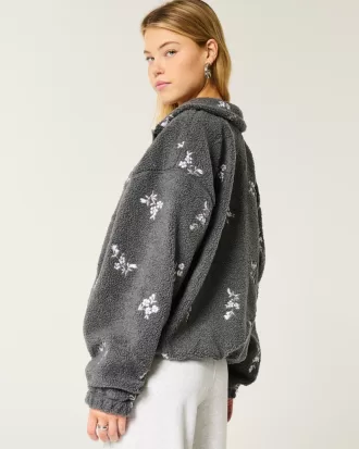 Embroidered Sherpa Fleece Jacket,Embroidered Sherpa Fleece Jacket