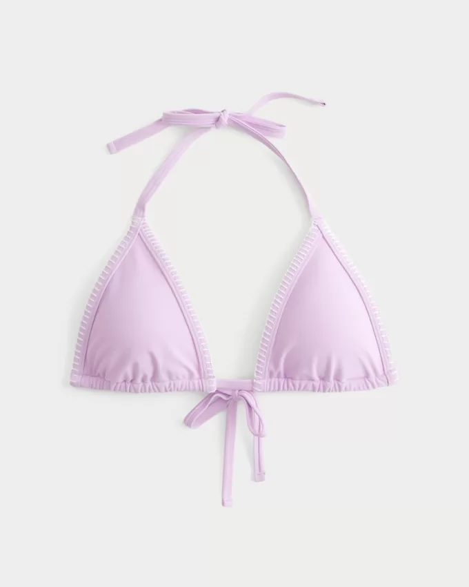 Embroidered Stitch Triangle Bikini Top,Embroidered Stitch Triangle Bikini Top