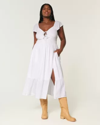 Flutter Sleeve Double-Tie Midi Dress,Flutter Sleeve Double-Tie Midi Dress