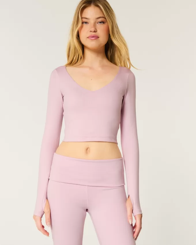 Gilly Hicks Active Recharge Long-Sleeve Plunge Top,Gilly Hicks Active Recharge Long-Sleeve Plunge Top