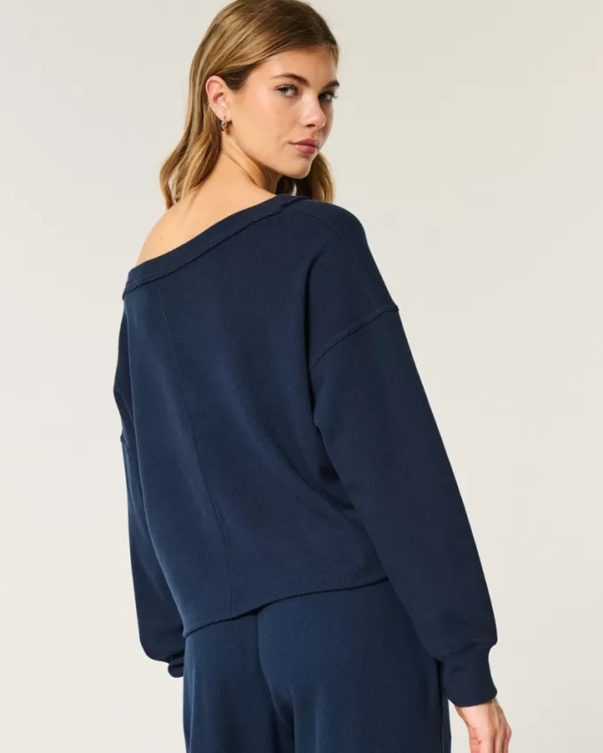 Gilly Hicks Off-the-Shoulder V-Neck Waffle Top,Gilly Hicks Off-the-Shoulder V-Neck Waffle Top