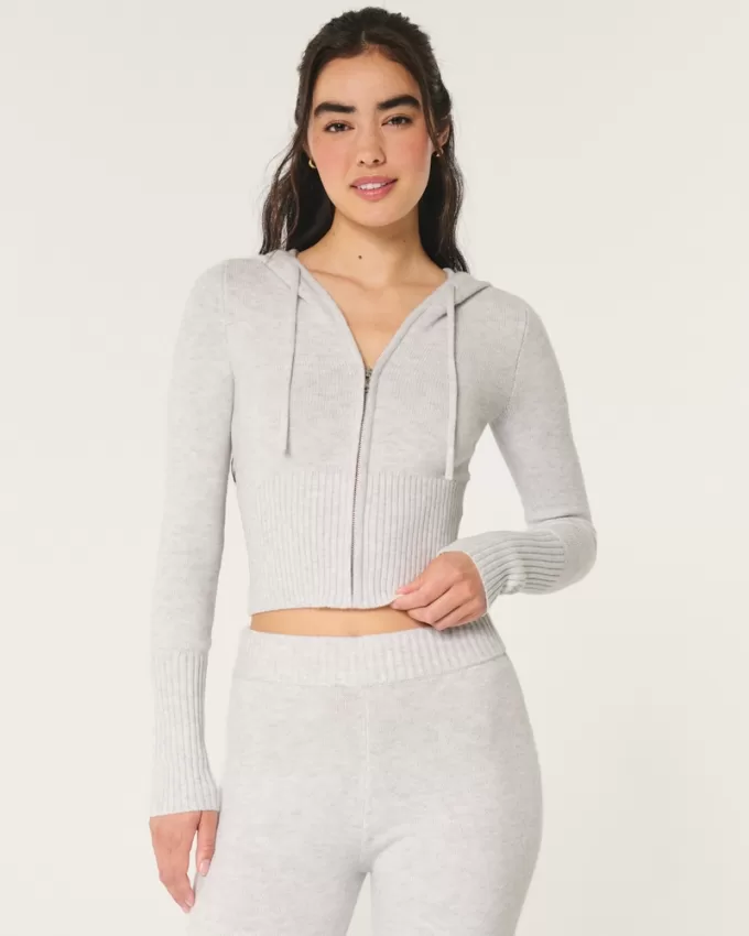 Gilly Hicks Sweater-Knit Zip-Up Hoodie,Gilly Hicks Sweater-Knit Zip-Up Hoodie